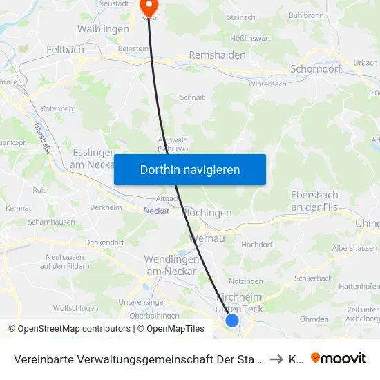 Vereinbarte Verwaltungsgemeinschaft Der Stadt Kirchheim Unter Teck to Korb map