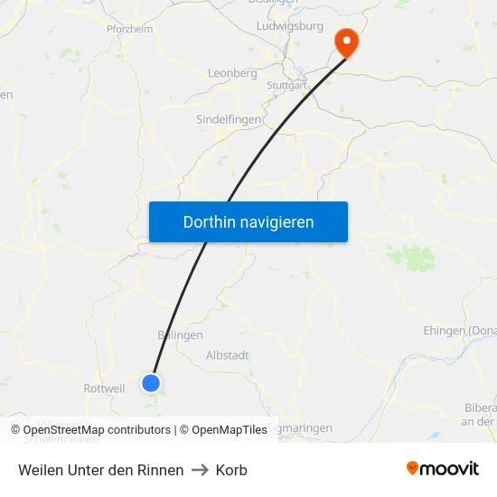 Weilen Unter den Rinnen to Korb map