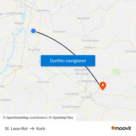 St. Leon-Rot to Korb map