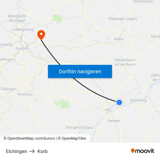 Elchingen to Korb map