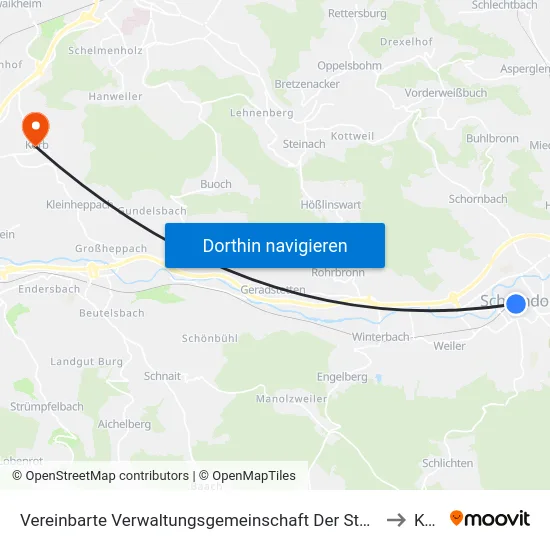 Vereinbarte Verwaltungsgemeinschaft Der Stadt Schorndorf to Korb map