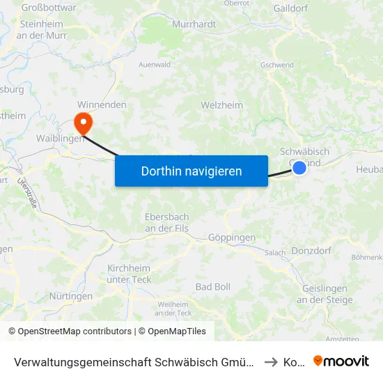Verwaltungsgemeinschaft Schwäbisch Gmünd to Korb map