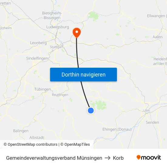 Gemeindeverwaltungsverband Münsingen to Korb map