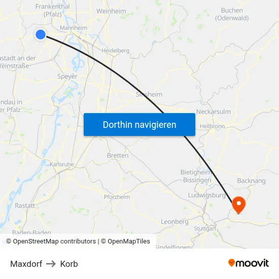 Maxdorf to Korb map