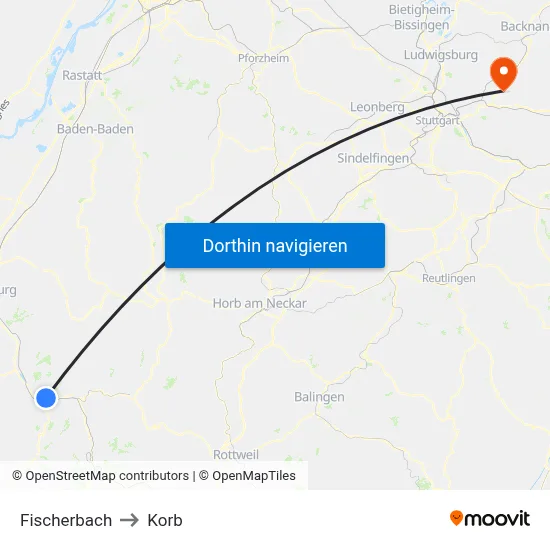 Fischerbach to Korb map