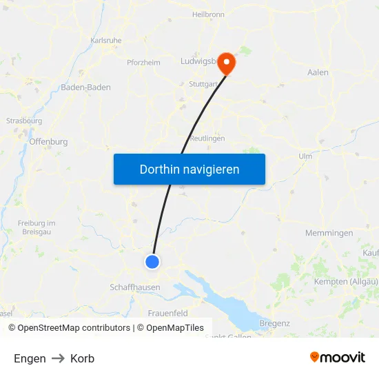 Engen to Korb map