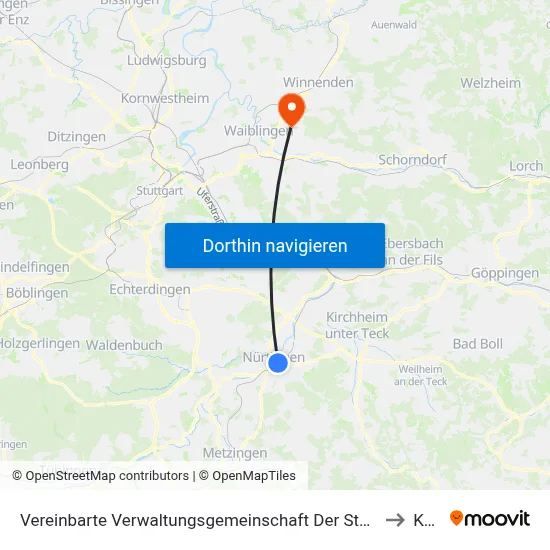 Vereinbarte Verwaltungsgemeinschaft Der Stadt Nürtingen to Korb map