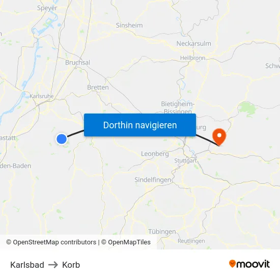 Karlsbad to Korb map