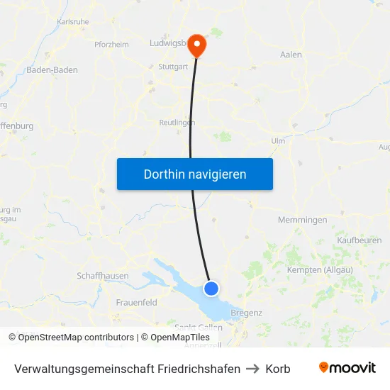 Verwaltungsgemeinschaft Friedrichshafen to Korb map
