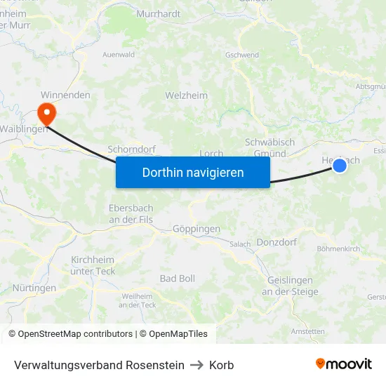 Verwaltungsverband Rosenstein to Korb map