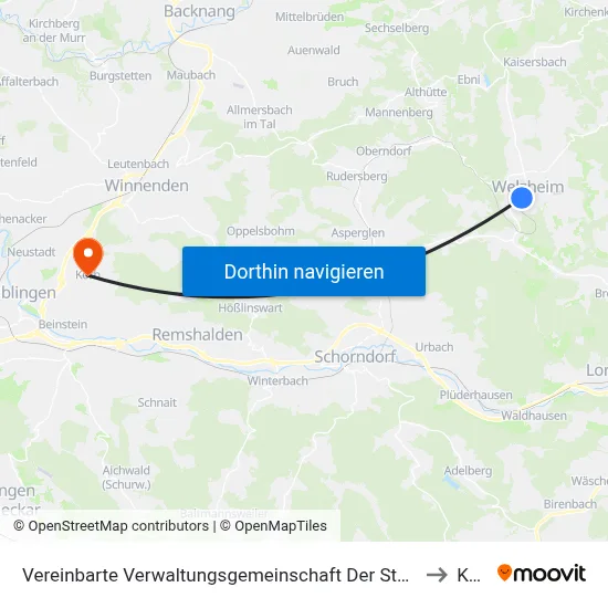 Vereinbarte Verwaltungsgemeinschaft Der Stadt Welzheim to Korb map