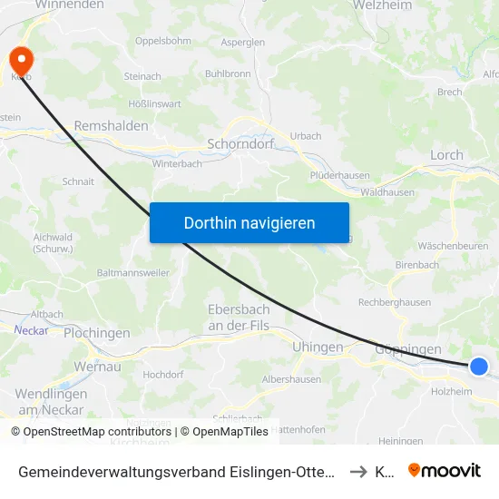 Gemeindeverwaltungsverband Eislingen-Ottenbach-Salach to Korb map