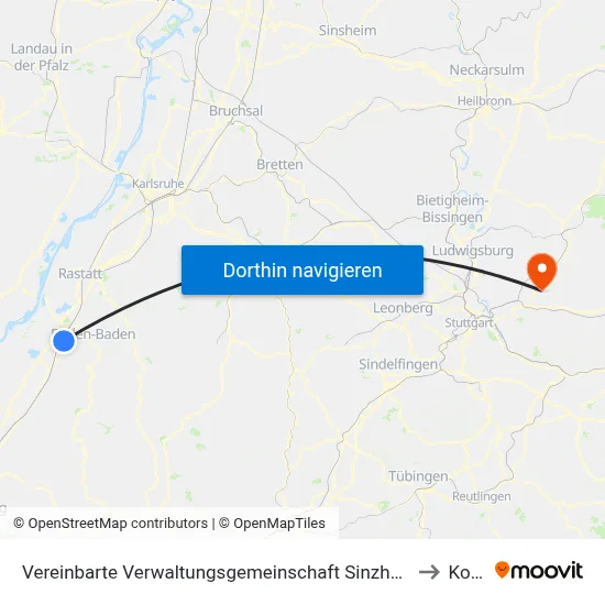Vereinbarte Verwaltungsgemeinschaft Sinzheim to Korb map