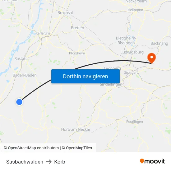 Sasbachwalden to Korb map