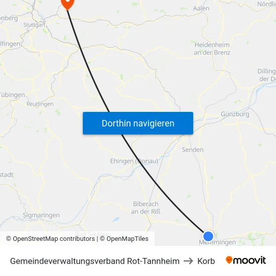 Gemeindeverwaltungsverband Rot-Tannheim to Korb map