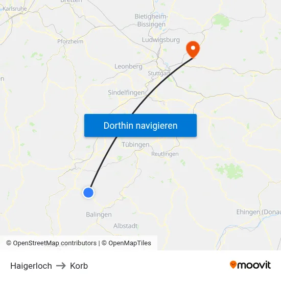 Haigerloch to Korb map