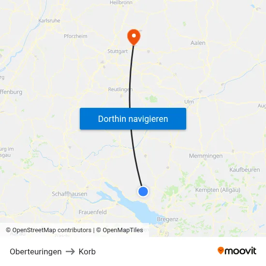 Oberteuringen to Korb map