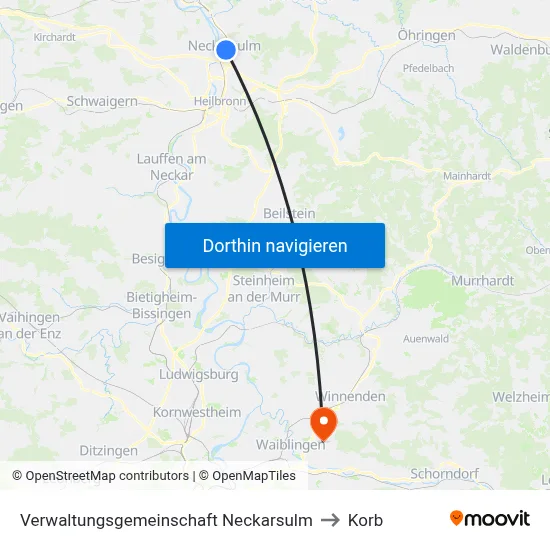 Verwaltungsgemeinschaft Neckarsulm to Korb map