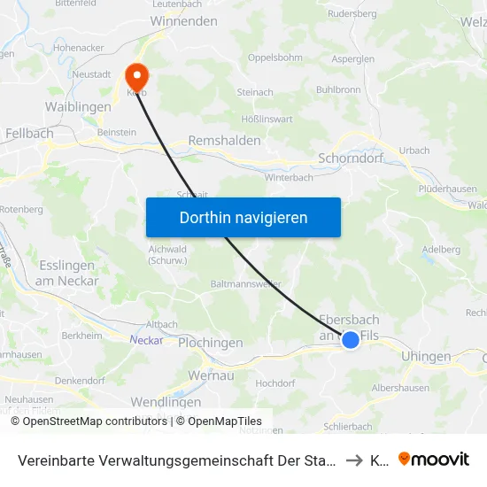 Vereinbarte Verwaltungsgemeinschaft Der Stadt Ebersbach An Der Fils to Korb map