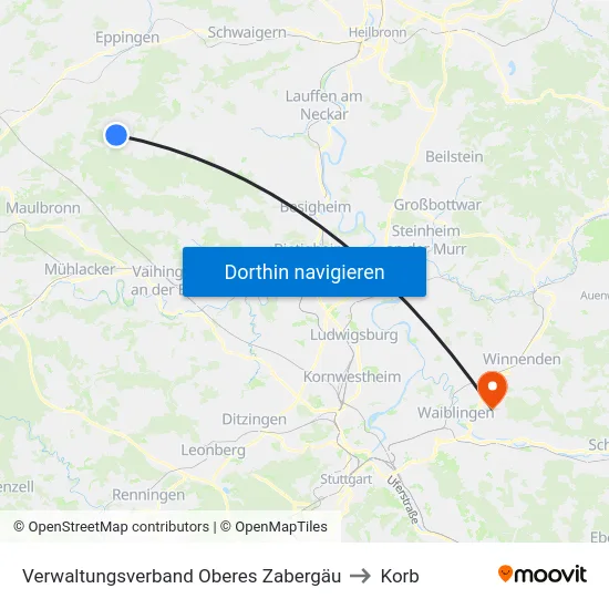 Verwaltungsverband Oberes Zabergäu to Korb map