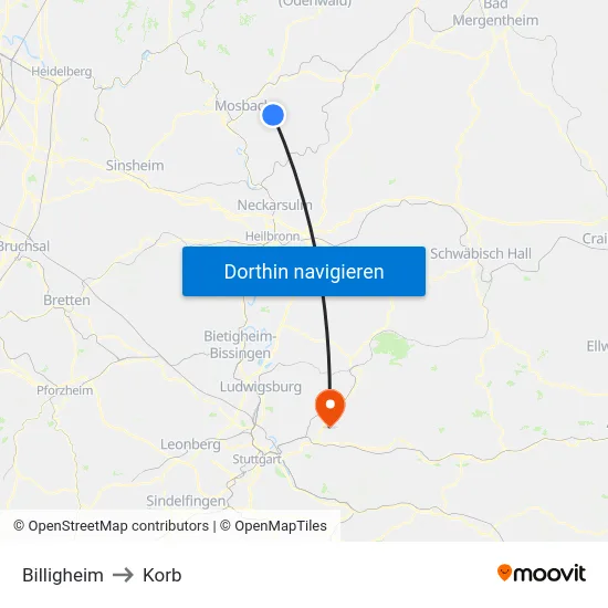 Billigheim to Korb map