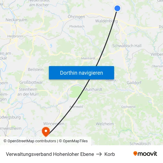 Verwaltungsverband Hohenloher Ebene to Korb map