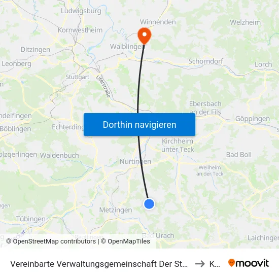 Vereinbarte Verwaltungsgemeinschaft Der Stadt Neuffen to Korb map