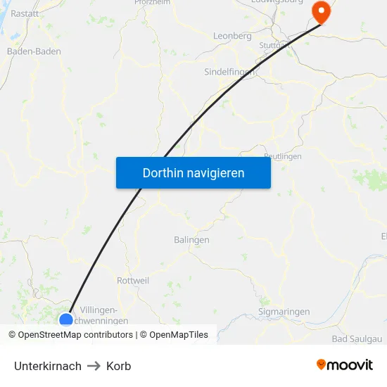 Unterkirnach to Korb map