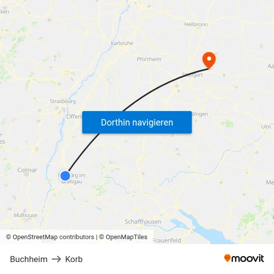 Buchheim to Korb map