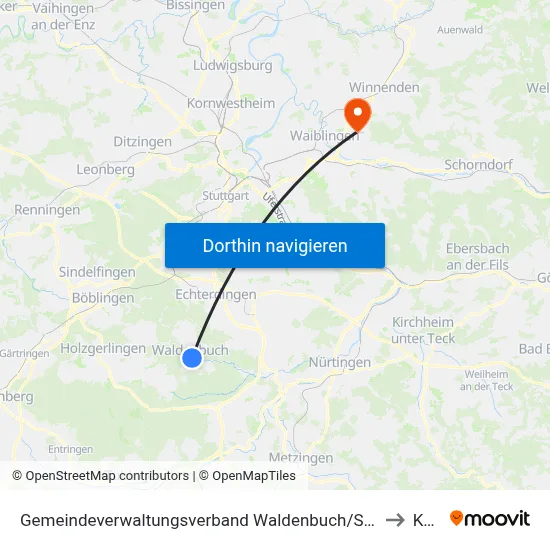 Gemeindeverwaltungsverband Waldenbuch/Steinenbronn to Korb map