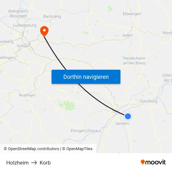 Holzheim to Korb map