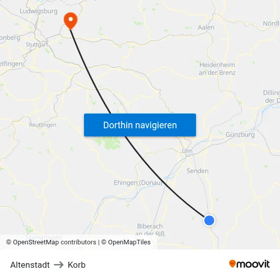 Altenstadt to Korb map