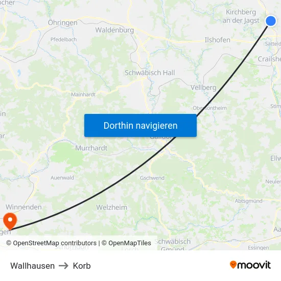Wallhausen to Korb map