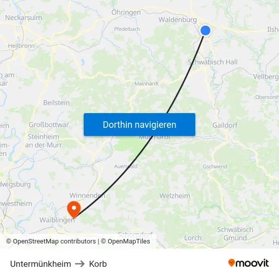 Untermünkheim to Korb map