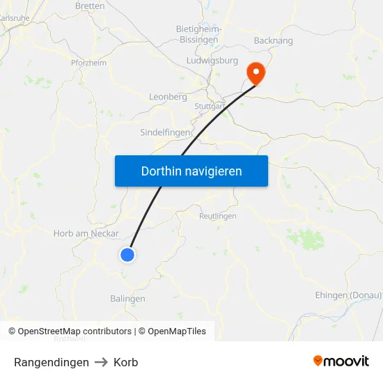 Rangendingen to Korb map