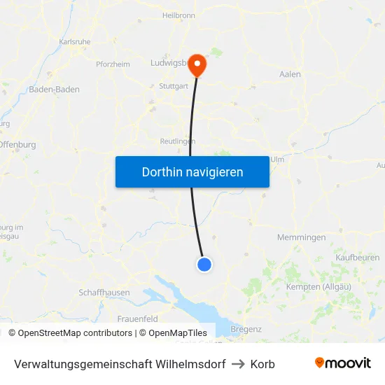 Verwaltungsgemeinschaft Wilhelmsdorf to Korb map