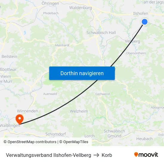 Verwaltungsverband Ilshofen-Vellberg to Korb map
