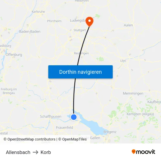 Allensbach to Korb map