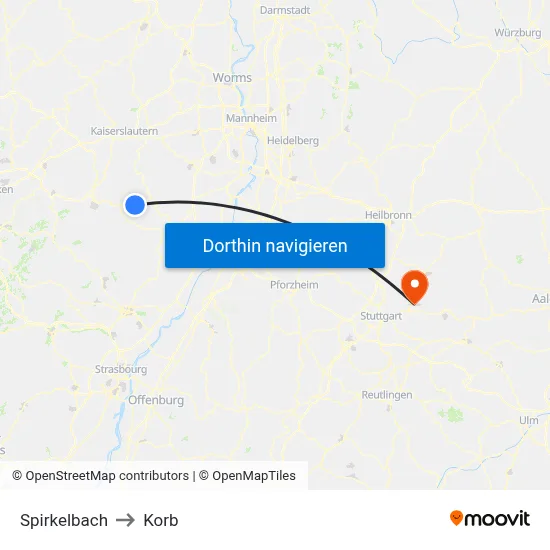 Spirkelbach to Korb map