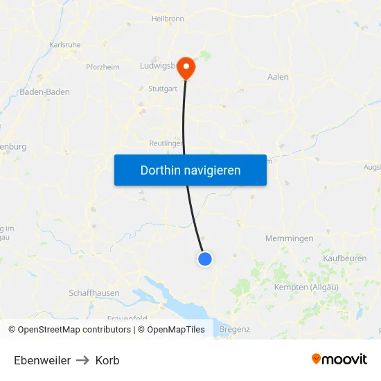 Ebenweiler to Korb map