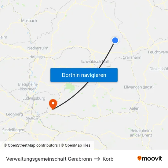 Verwaltungsgemeinschaft Gerabronn to Korb map