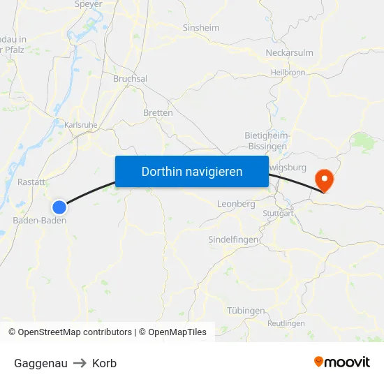 Gaggenau to Korb map