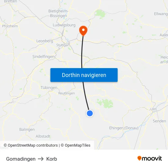 Gomadingen to Korb map