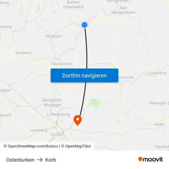Osterburken to Korb map