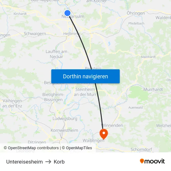 Untereisesheim to Korb map