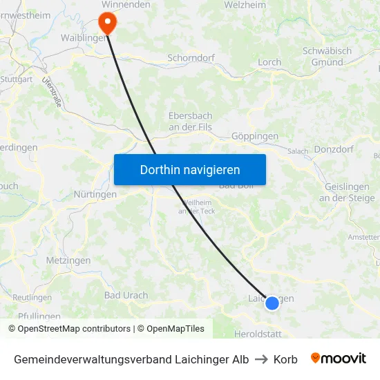 Gemeindeverwaltungsverband Laichinger Alb to Korb map