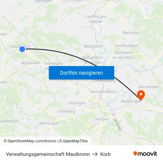Verwaltungsgemeinschaft Maulbronn to Korb map