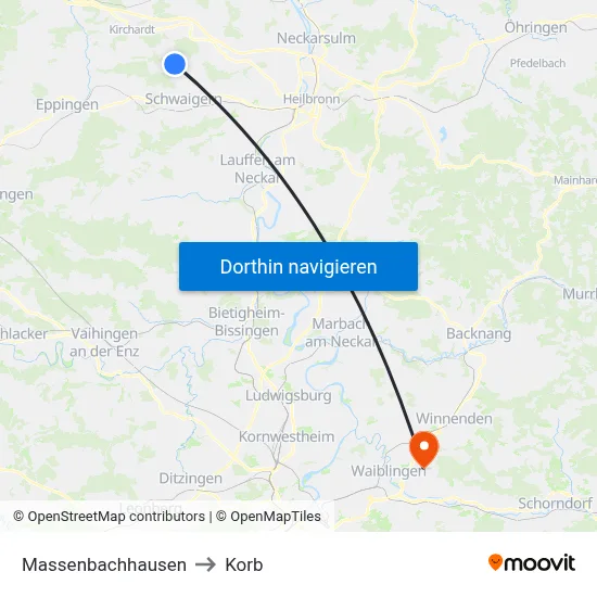 Massenbachhausen to Korb map