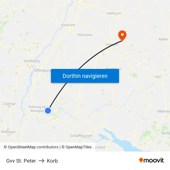 Gvv St. Peter to Korb map