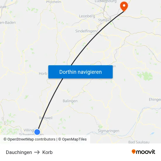 Dauchingen to Korb map